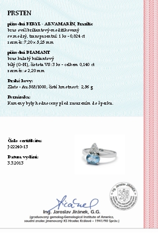 Luxusní prsten s modrým akvamarínem a diamanty  J-22240-13 POŠTOVNÉ ZDARMA!
