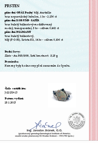 Diamantový prsten s opály a modrými safíry 585/5,25 gr  J-22135-13 POŠTOVNÉ ZDARMA!