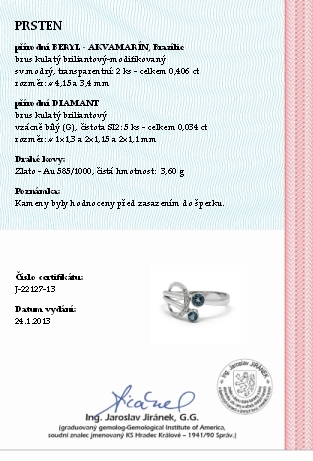 Luxusní prsten s modrým akvamarínem (Brazílie) 585/3,60 gr  J-22127-13 POŠTOVNÉ ZDARMA!