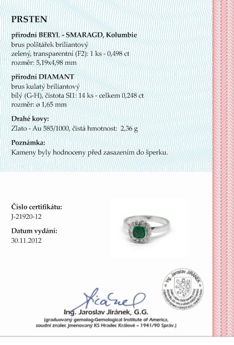 Luxusní prsten se zeleným smaragdem (Brazílie) 585/2,36 gr  J-21920-13 POŠTOVNÉ ZDARMA!