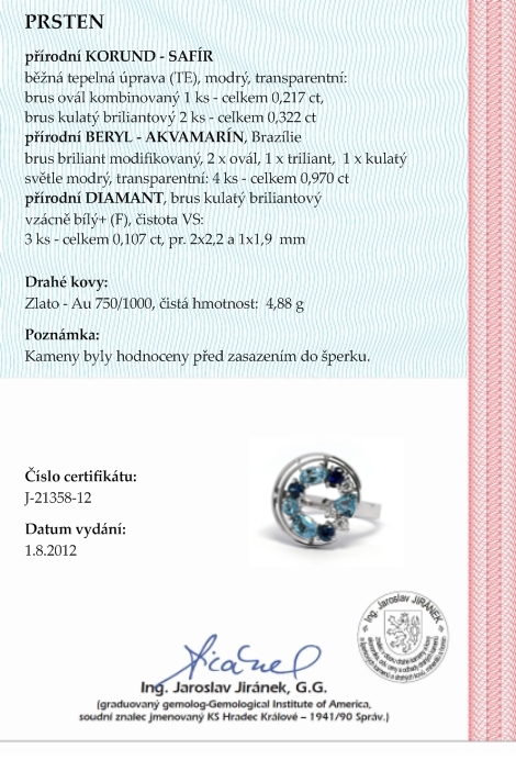 Luxusní prsten se safírem,akvamarínem a diamanty 585/4,88 gr J-21358-12 POŠTOVNÉ ZDARMA!