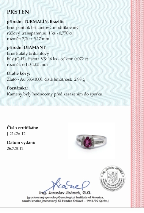 Luxusní zásnubní diamantový prsten s turmalínem 585/2,98 gr J-21426-12 POŠTOVNÉ ZDARMA!