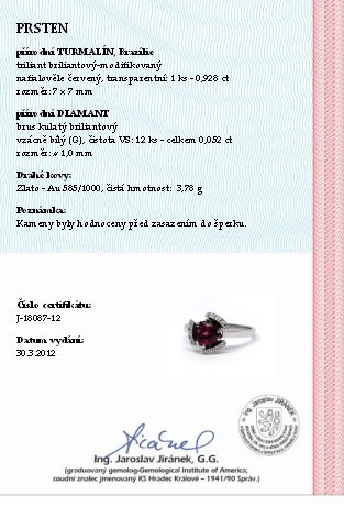 Diamantový prsten s turmalínem Brazílie  585/3,78 gr J-18087-12 POŠTOVNÉ ZDARMA!