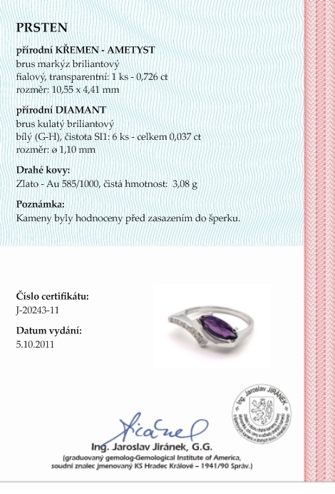 Diamantový prsten s fialovým ametystem 585/3,08 gr J-20243-12 POŠTOVNÉ ZDARMA!