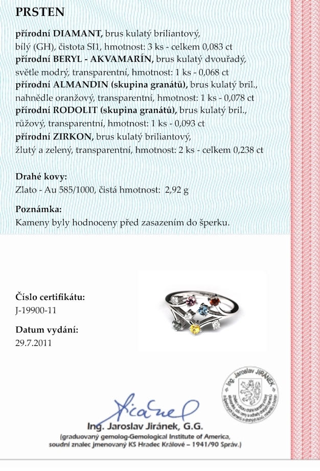 Diamantový prsten s 5ti přírodními kameny 585/2,92 gr J-19900-11 POŠTOVNÉ ZDARMA!