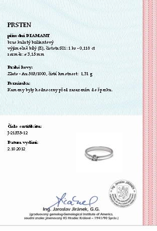 Klenoty Budín Dámský zásnubní prsten s přírodním diamantem 585/1,31 gr J-21535-12 POŠTOVNÉ ZDARMA!