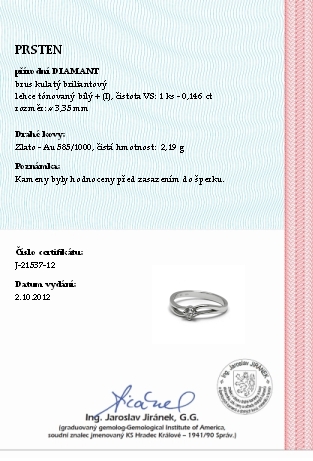 Klenoty Budín Dámský zásnubní prsten s přírodním diamantem 585/2,19 gr J-21537-12 POŠTOVNÉ ZDARMA!