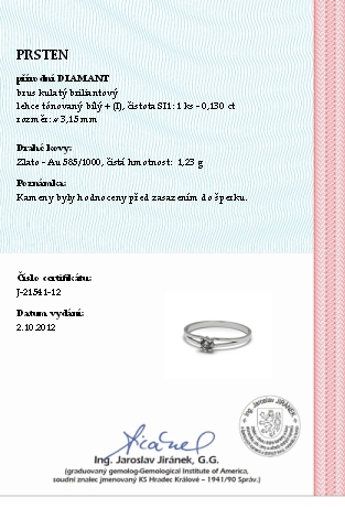 Klenoty Budín Dámský zásnubní prsten s přírodním diamantem 585/1,23 gr J-21541-12 POŠTOVNÉ ZDARMA!