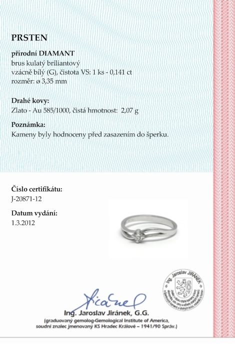 Krásný zásnubní prsten s přírodním diamantem 585/2,07 gr J-20871-12vPOŠTOVNÉ ZDARMA!