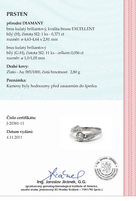 Klenoty Budín Zlatý zásnubní prsten s přírodním diamantem 585/2,80 gr J-20381-11 POŠTOVNÉ ZDARMA!