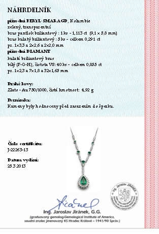 Šperkový diamantový náhrdelník s kolumbijským smaragdem 585/4,92 gr J-22263-13 POŠTOVNÉ ZDARMA!