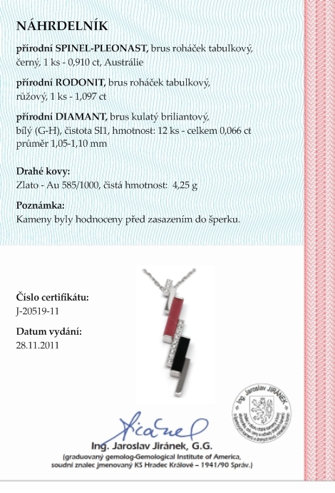 Zlatý diamantový náhrdelník s diamanty, rodonity, pleonasty 585/4,25gr J-20519-1 POŠTOVNÉ ZDARMA!