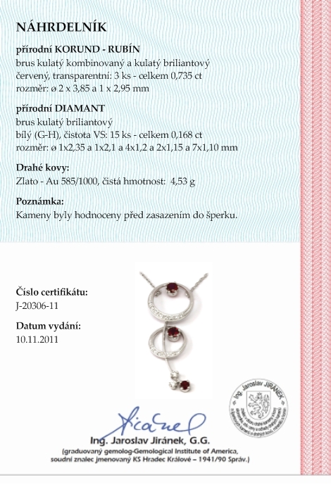 Zlatý diamantový náhrdelník s červenými rubíny 585/4,53 gr J-20306-11 POŠTOVNÉ ZDARMA!