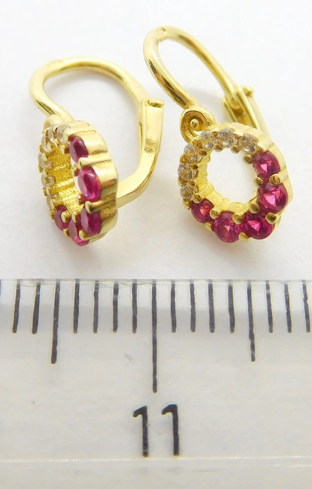 Klenoty Budín Dětské zlaté náušnice se zirkony a rubíny 585/1,30gr HK2228