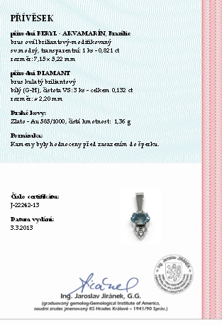 Diamantový zlatý přívěsek s brazilským akvamarínem 585/1,36 gr J-22242-13 POŠTOVNÉ ZDARMA!