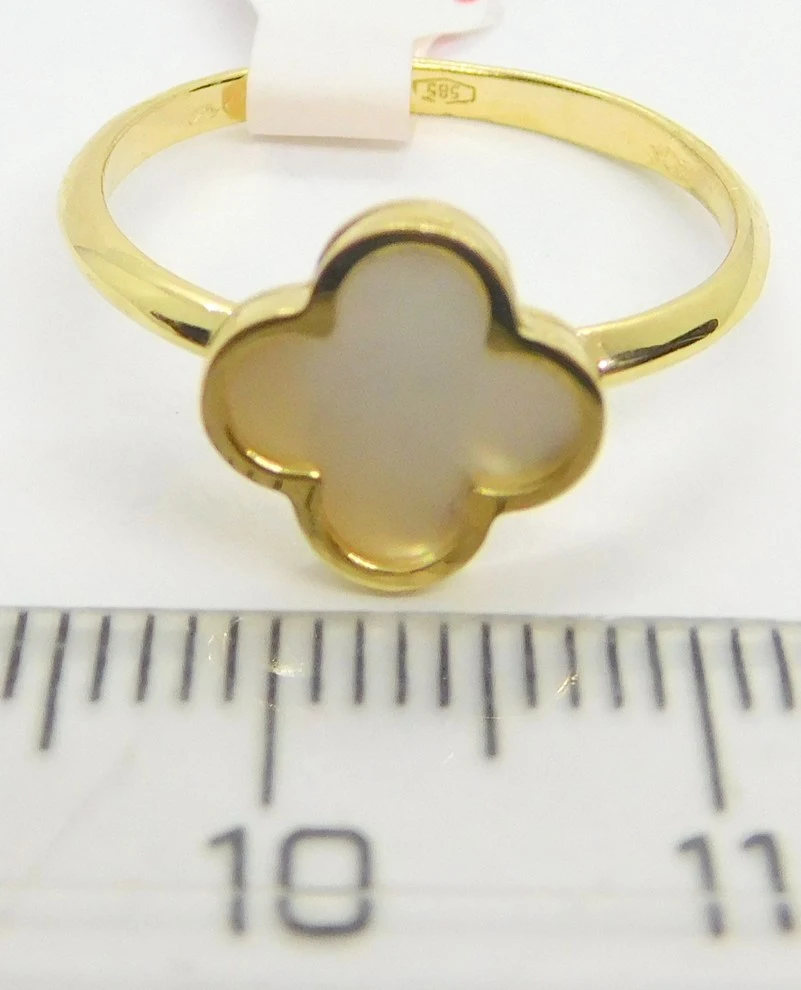 Klenoty Budín Dámský zlatý prsten ze žlutého zlata s bílým smaltem čtyřlístek pro štěstí 585/1,99gr vel. 56 HK1141