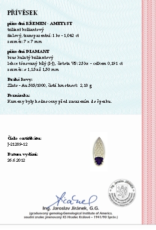 Diamantový zlatý přívěsek s fialovým ametystem 585/2,18 gr J-21289-12 POŠTOVNÉ ZDARMA!