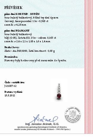 Diamantový zlatý přívěsek s rubíny a diamanty 585/0,85 gr J-21057-12 POŠTOVNÉ ZDARMA!