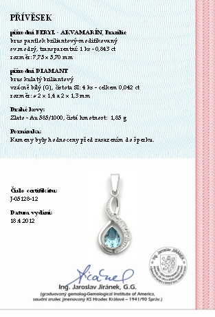 Diamantový zlatý přívěsek s brazilským akvamarínem 585/1,85 gr J-05128-12 POŠTOVNÉ ZDARMA!