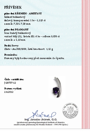 Diamantový zlatý přívěsek s fialovým ametystem 585/1,12 gr J-20737-12 POŠTOVNÉ ZDARMA!