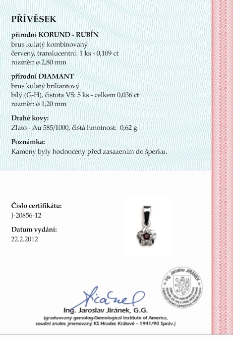 Diamantový zlatý přívěsek s rubínem a diamanty 585/1,25 gr J-20856-12 POŠTOVNÉ ZDARMA!