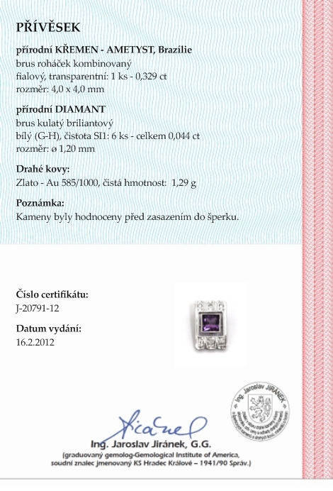 Diamantový zlatý přívěsek s brazilským ametystem 585/1,29 gr J-20791-12 POŠTOVNÉ ZDARMA!