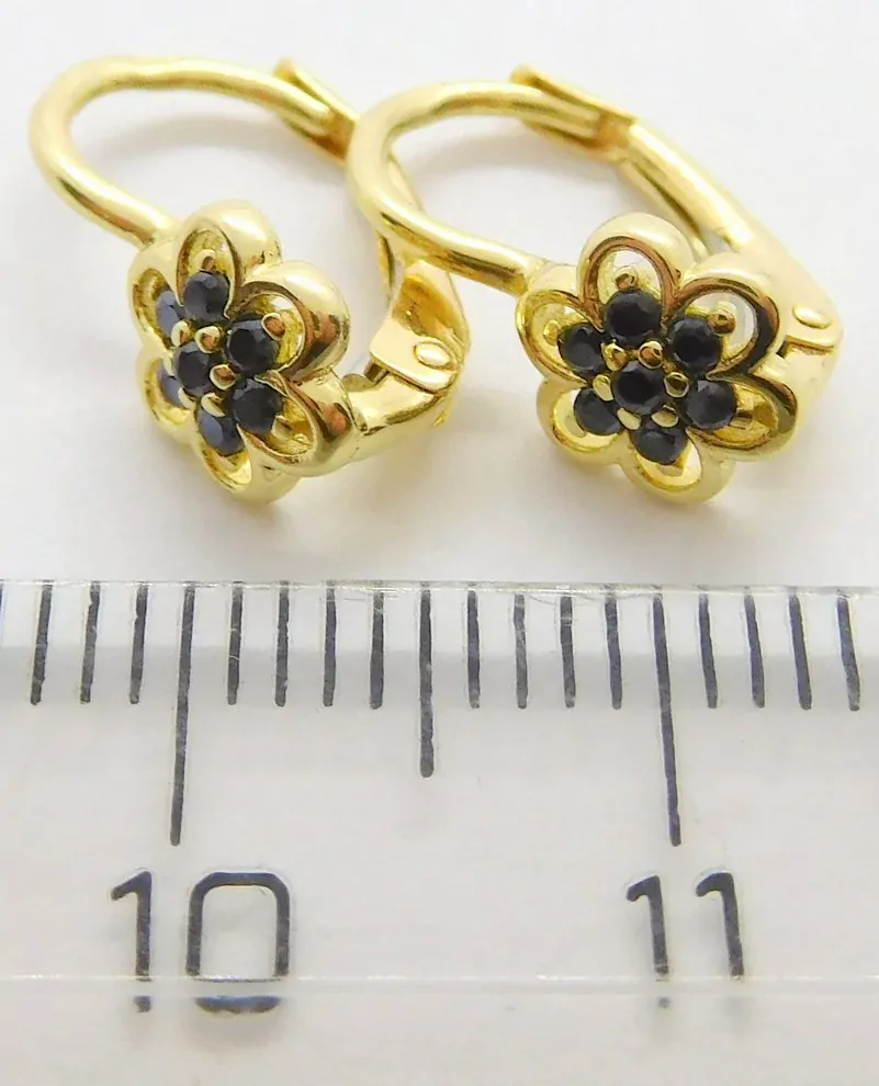 Klenoty Budín Dětské zlaté náušnice s černomodrými zirkony 585/1,40gr H345