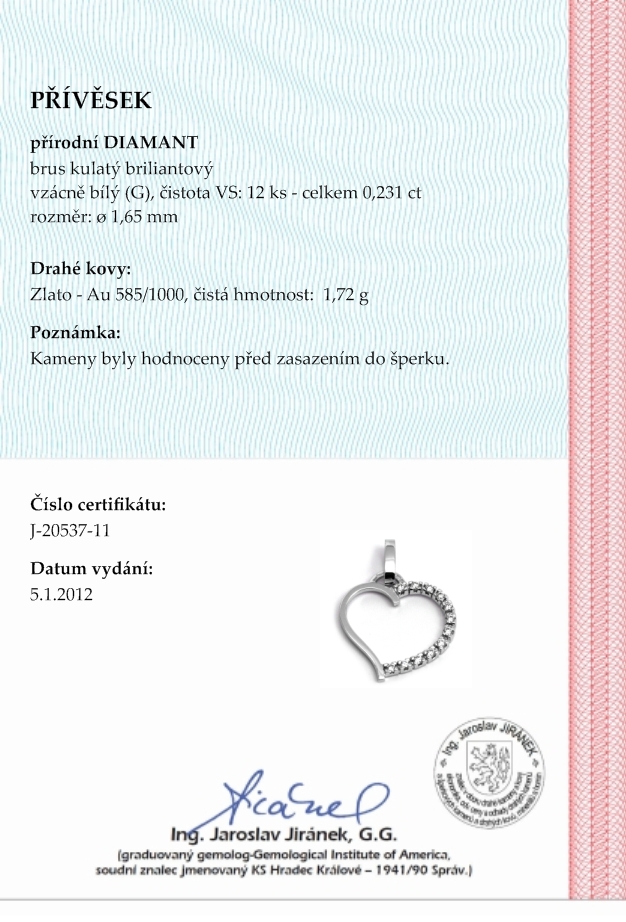 Diamantový zlatý přívěsek s pravými diamanty SRDCE 585/1,72 gr J-20537-11 POŠTOVNÉ ZDARMA!