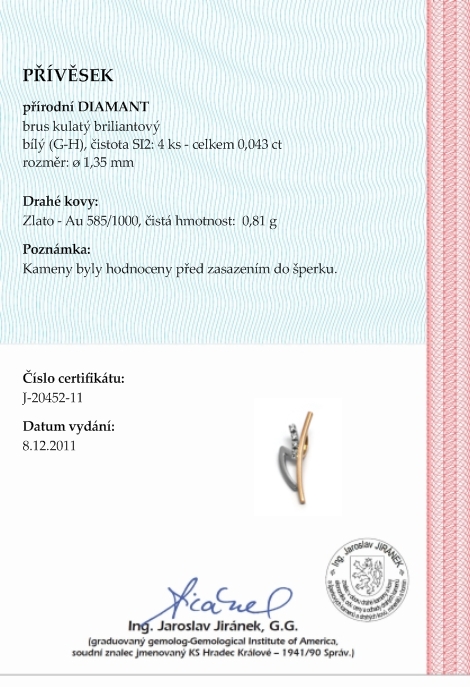 Klenoty Budín Diamantový zlatý přívěsek s pravými diamanty 585/0,81 gr J-20452-11 POŠTOVNÉ ZDARMA!