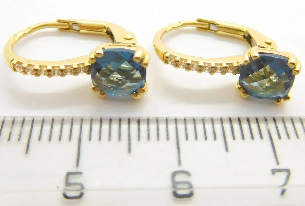 Klenoty Budín Dámské klasické zlaté náušnice se zirkony a blue topazy  585/2,53gr HK2240