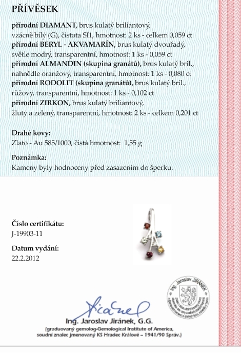 Diamantový zlatý přívěsek s 5ti pravými kameny 585/1,55 gr J-19903-11 POŠTOVNÉ ZDARMA!