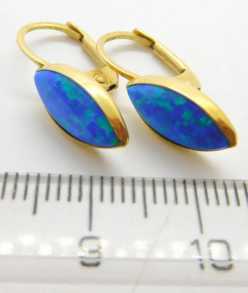 Klenoty Budín Dámské klasické mohutné náušnice s modrými opály 585/2,00gr HK2244