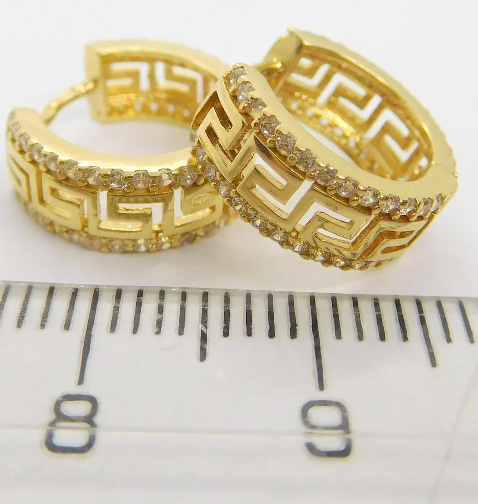 Klenoty Budín Dámské kruhové zlaté náušnice se zirkony - řecký vzor 585/2,87gr HK2243