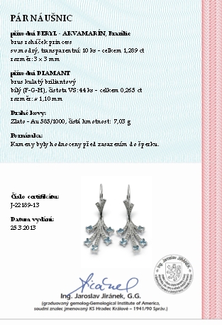 Zlaté náušnice s brazilskými akvamaríny a diamanty 585/7,03 gr J-22189-13 POŠTOVNÉ ZDARMA!