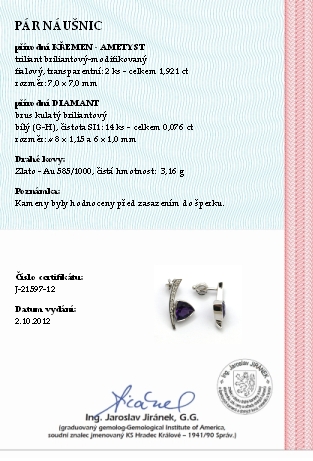 Luxusní diamantové náušnice s fialovými ametysty 585/3,16 gr J-21597-12 POŠTOVNÉ ZDARMA!