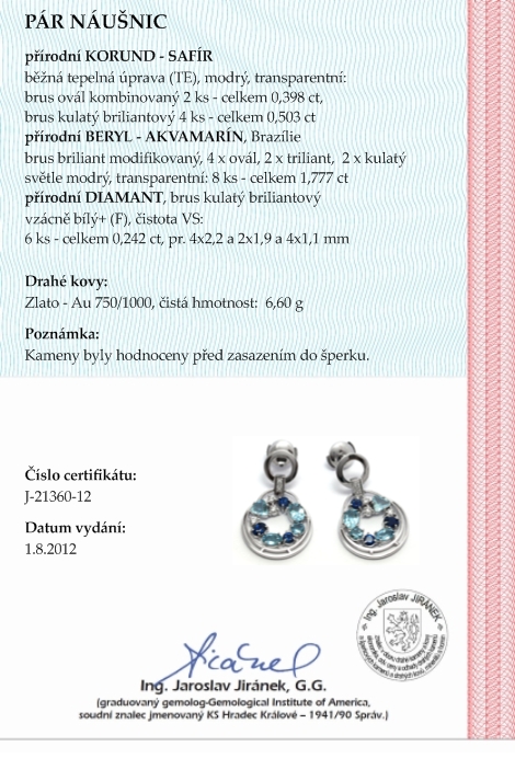 Diamantové náušnice se safíry, akvamaríny a diamanty 585/6,60 gr J-21360-12POŠTOVNÉ ZDARMA!