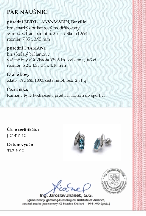 Diamantové náušnice s brazilskými akvamaríny a diamanty 585/2,31 gr J-21415-12POŠTOVNÉ ZDARMA!