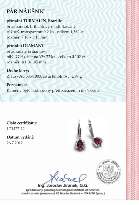 Klenoty Budín Diamantové náušnice s přírodními turmalíny a diamanty 585/2,97 gr J-21427-12 POŠTOVNÉ ZDARMA!