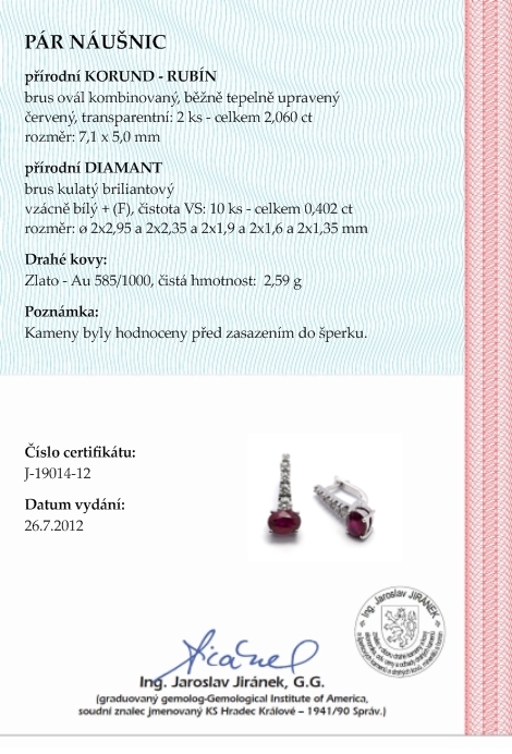 Diamantové náušnice s přírodními červenými rubíny 585/2,59 gr J-19014-12 POŠTOVNÉ ZDARMA!