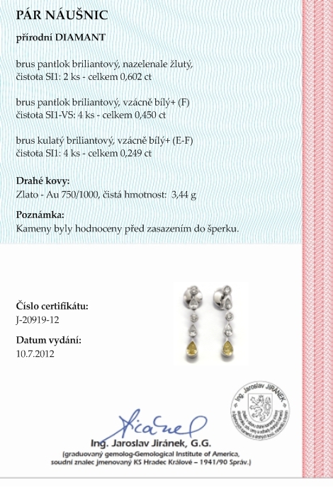 Diamantové náušnice se žlutými vzácnými diamanty 585/3,44 gr J-20919-12POŠTOVNÉ ZDARMA!