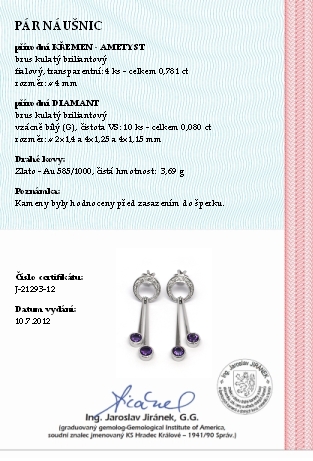 Diamantové náušnice s fialvoými ametysty a diamanty 585/3,69 gr J-21293-12 POŠTOVNÉ ZDARMA!
