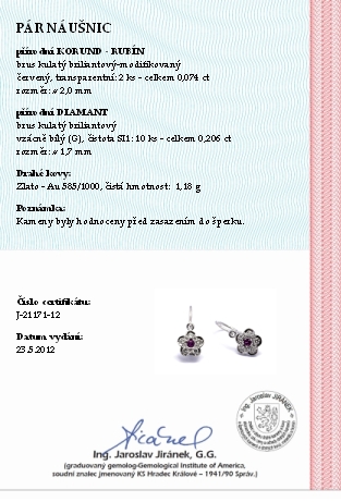 Diamantové náušnice s přírodními pravými rubíny 585/1,18 gr J-21171-12 POŠTOVNÉ ZDARMA!