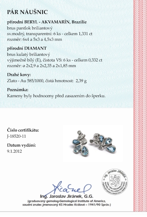 Diamantové náušnice s brazilskými akvamaríny a diamanty 585/2,39 gr J-18520-11 POŠTOVNÉ ZDARMA!