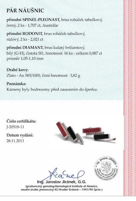 Luxusní náušnice s pleonastem, rodonitem a diamanty 585/3,82 gr J-20518-12 POŠTOVNÉ ZDARMA!