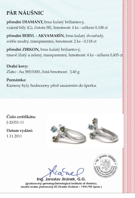 Luxusní náušnice s přírodními vzácnými akvamaríny a diamanty 585/3,40gr J-20351- POŠTOVNÉ ZDARMA!