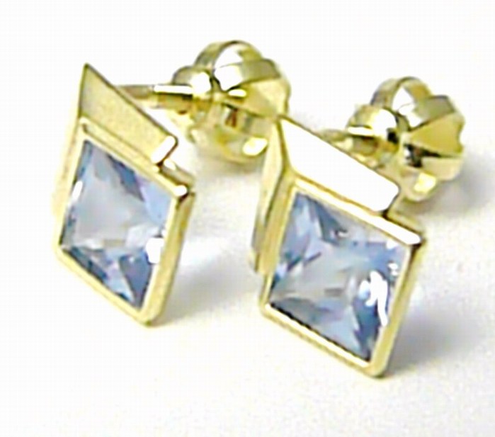 Klenoty Budín Dámské zlaté pecičky s modrými akvamaríny na šroubek 585/1,12gr 236040918