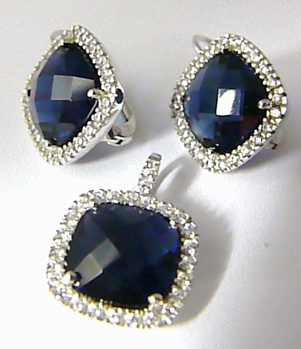 Klenoty Budín Luxusní mohutná stříbrná rhodium souprava s modrými safíry 0306591