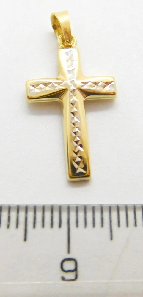 Klenoty Budín Dámský zlatý gravírovaný přívěsek křížek z bílého a žlutého zlata 585/0,66gr 02176