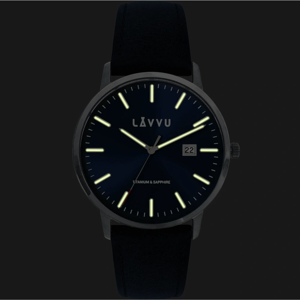 LAVVU Modré náramkové pánské hodinky se safírovým sklem Copenhagen Titanium Blue LWM0262
