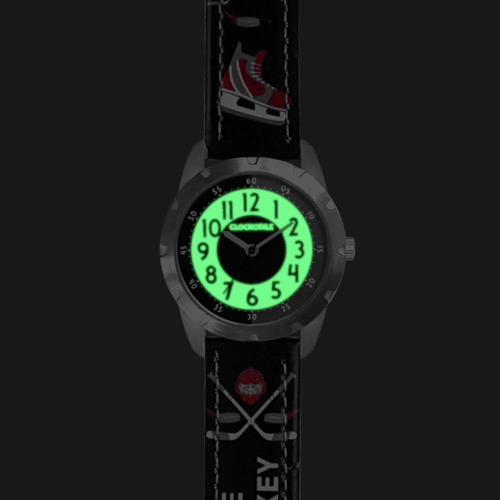 CLOCKODILE Dětské svítící černé chlapecké hodinky HOKEJ CWB0110
